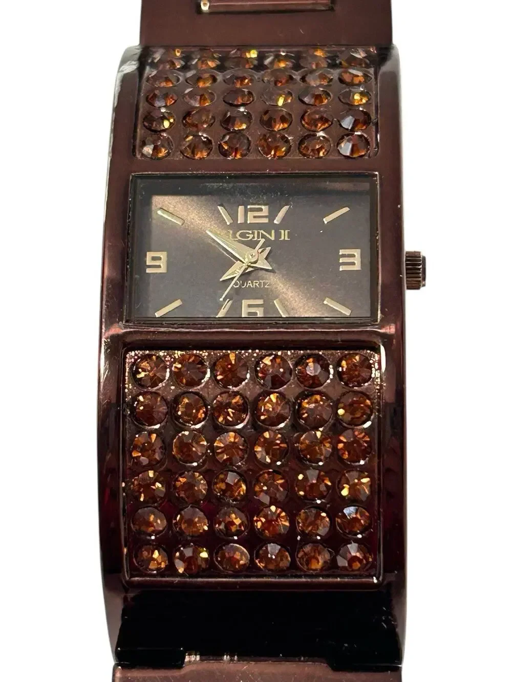 Elgin II Womens Watch Metallic Brown Crystal Bracelet EL1007B Need Battery 6.75
